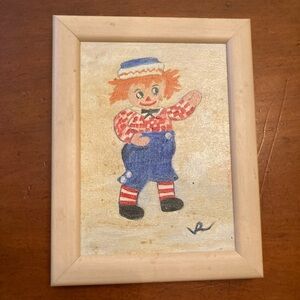 Antique original signed whimsical painting of “Andy” on canvas wood frame,hanger